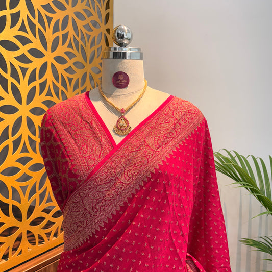 Pink Banarasi Pure Crepe Saree