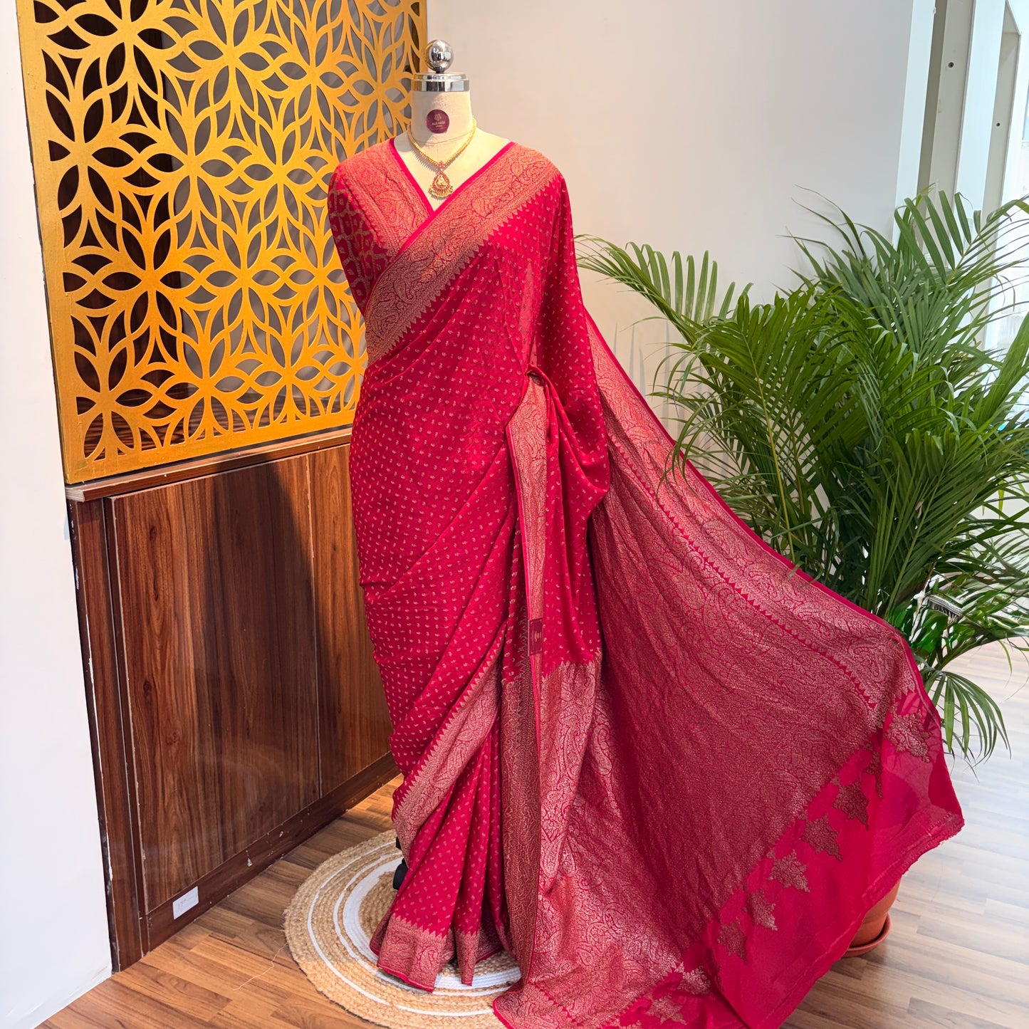 Pink Banarasi Pure Crepe Saree