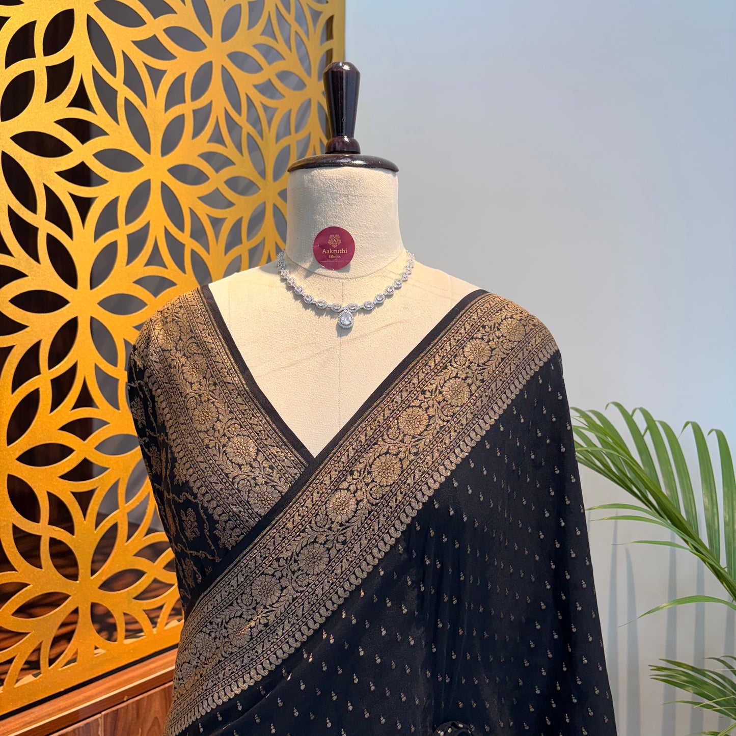 Black Banarasi Pure Crepe Saree
