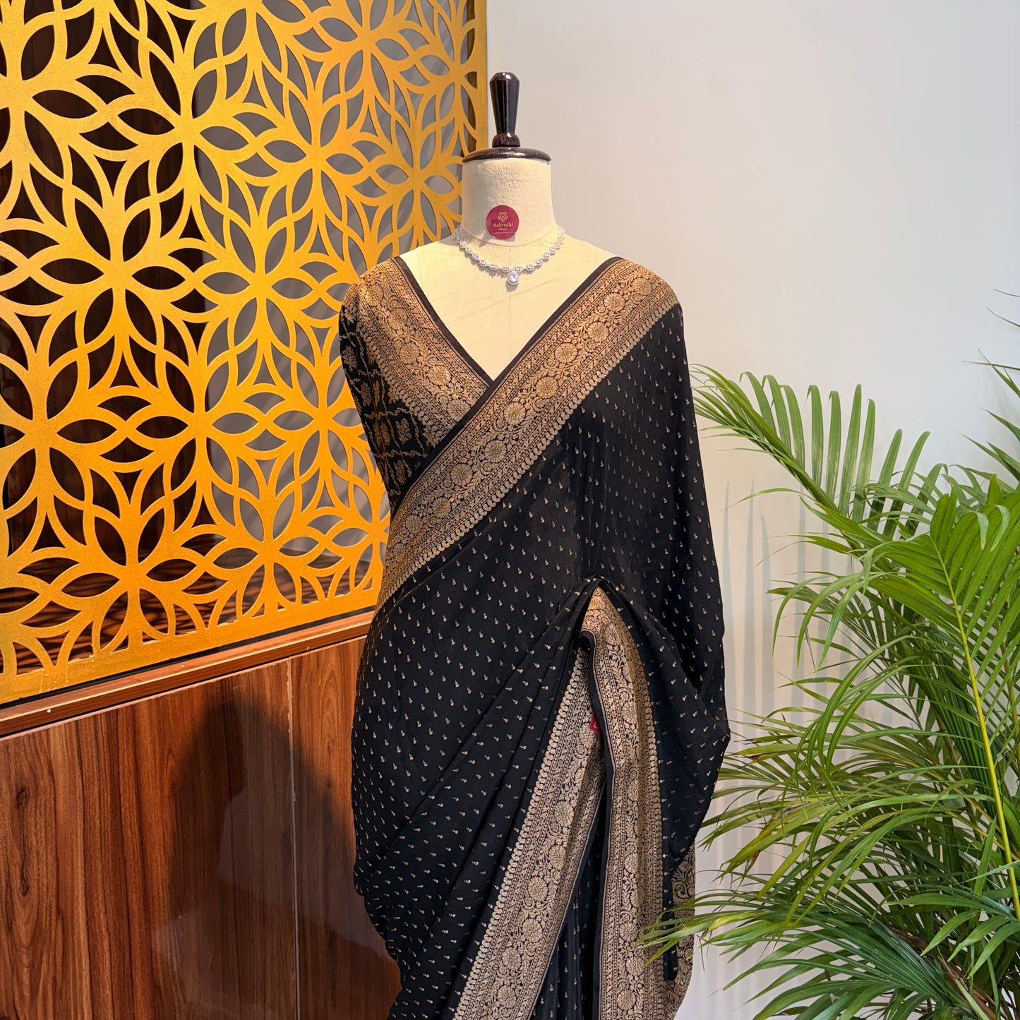 Black Banarasi Pure Crepe Saree