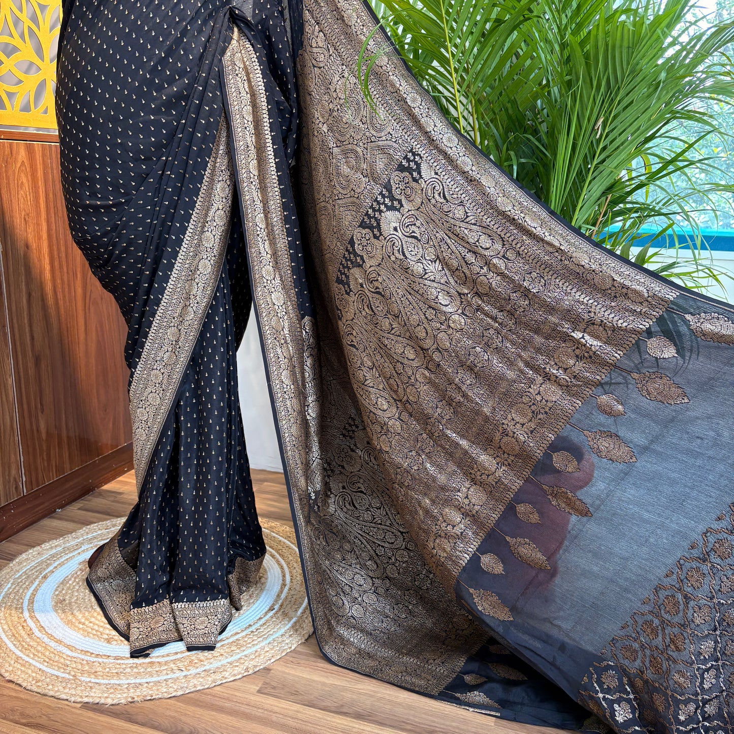 Black Banarasi Pure Crepe Saree