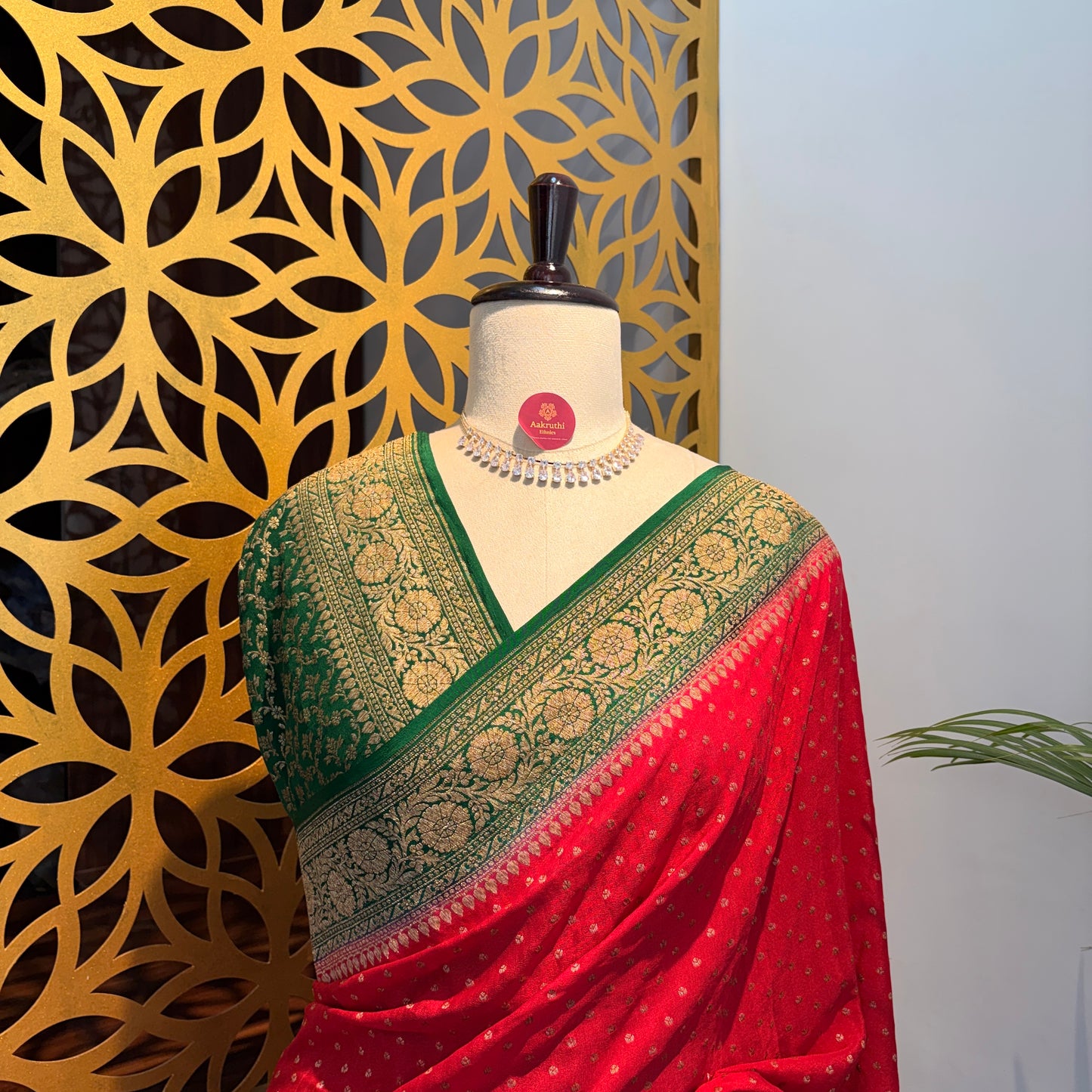 Red Banarasi Pure Crepe Saree