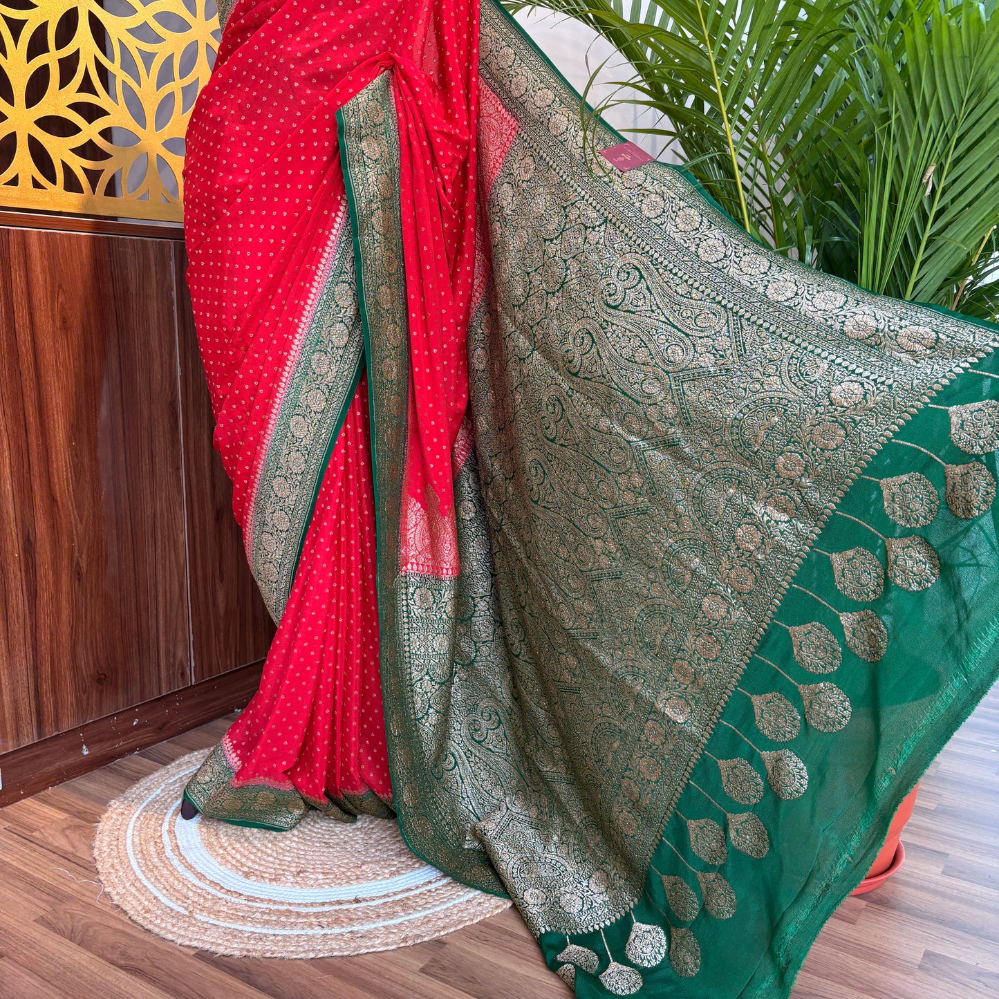 Red Banarasi Pure Crepe Saree
