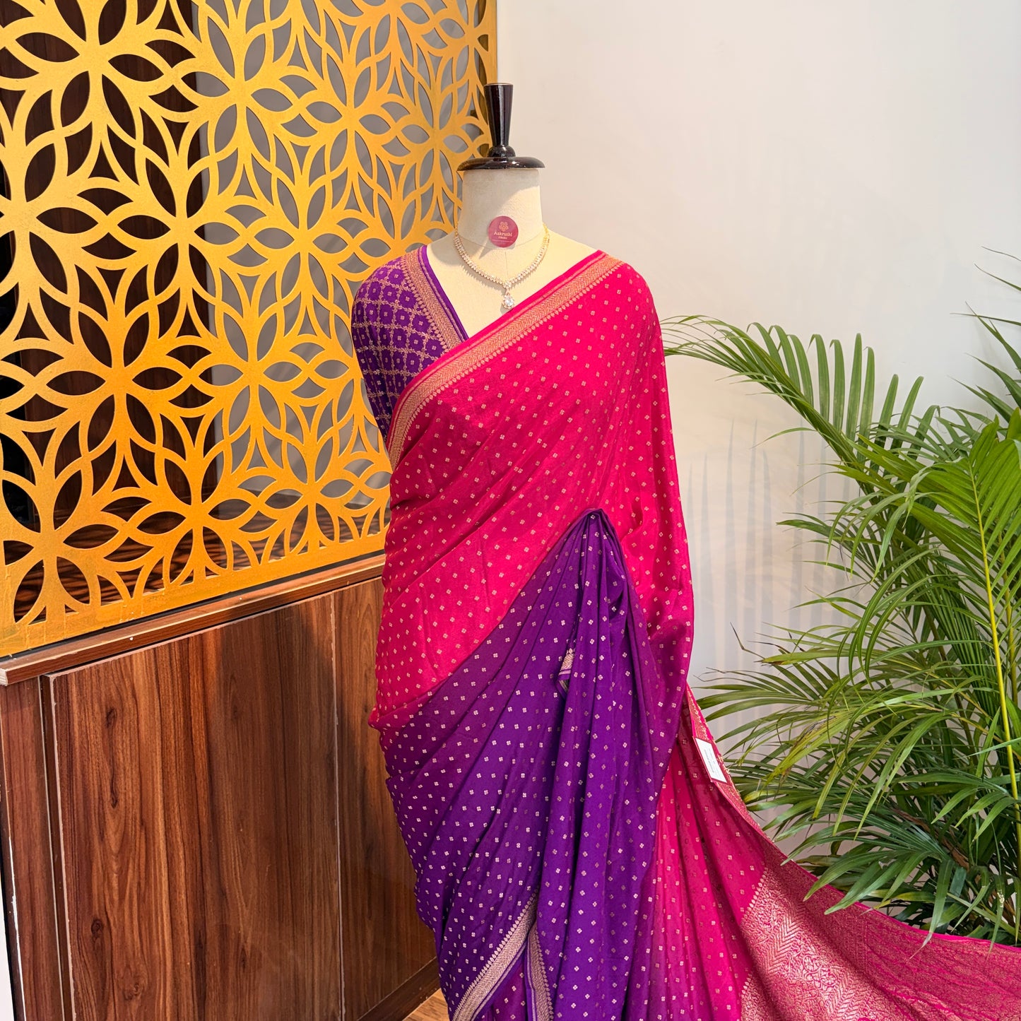 Purple Pink Ombre Banarasi Pure Crepe Saree