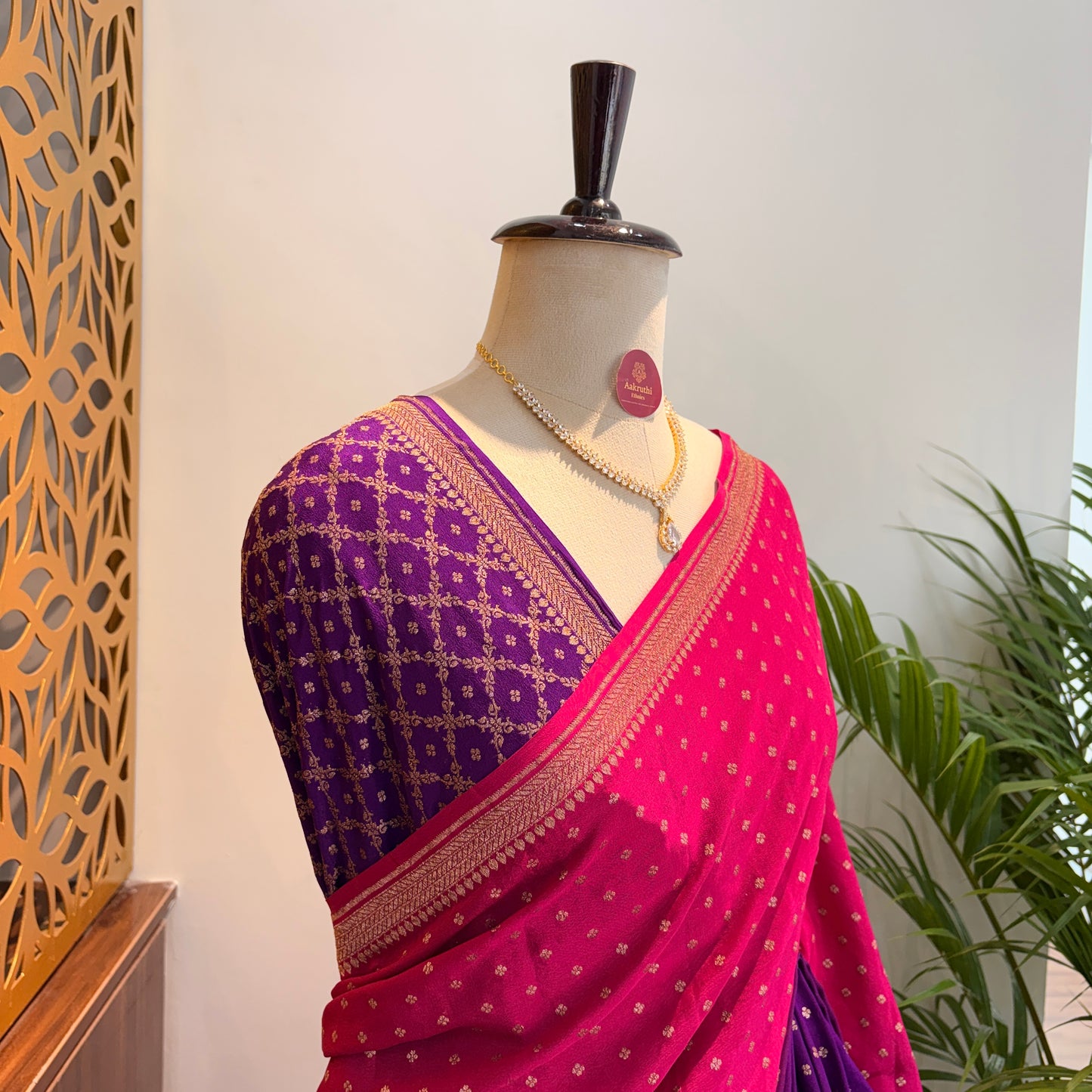 Purple Pink Ombre Banarasi Pure Crepe Saree