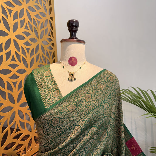 Green Banarasi Pure Crepe Brocade Saree