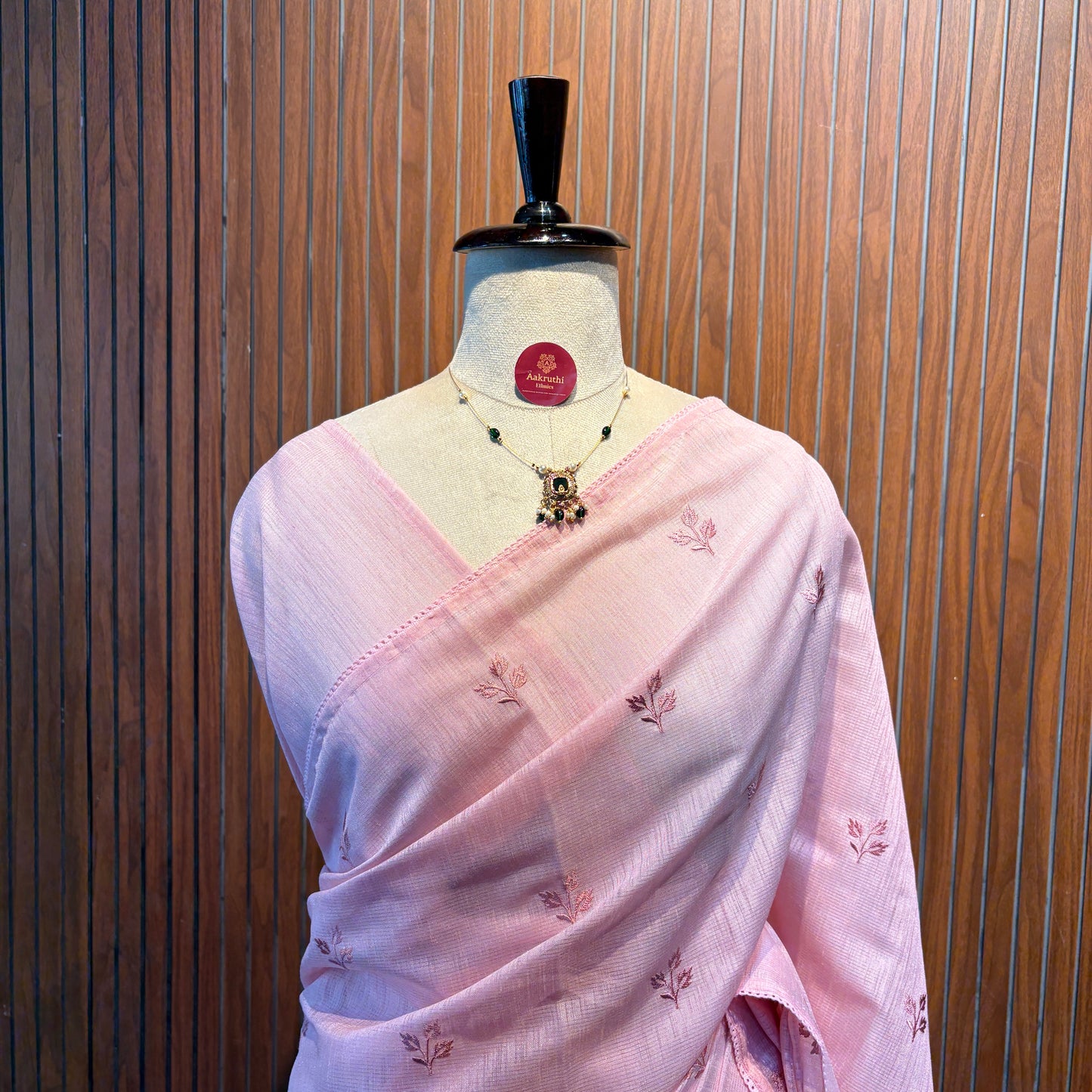 Baby Pink Embroidered Cotton Saree