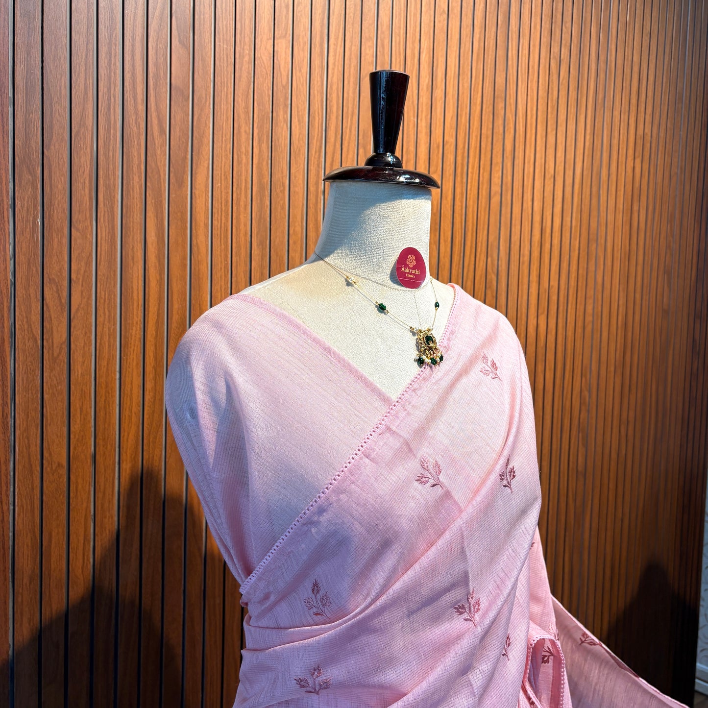 Baby Pink Embroidered Cotton Saree