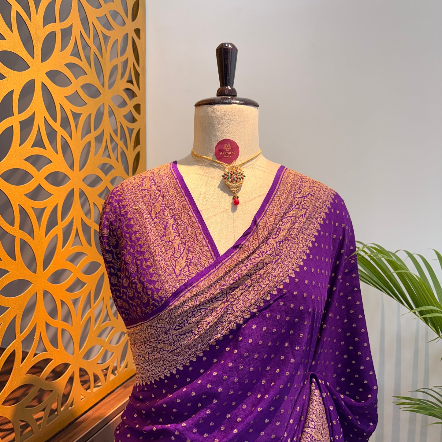 Purple Banarasi Pure Crepe Saree