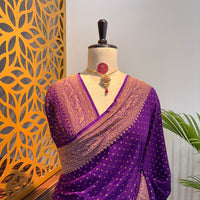 Purple Banarasi Pure Crepe Saree
