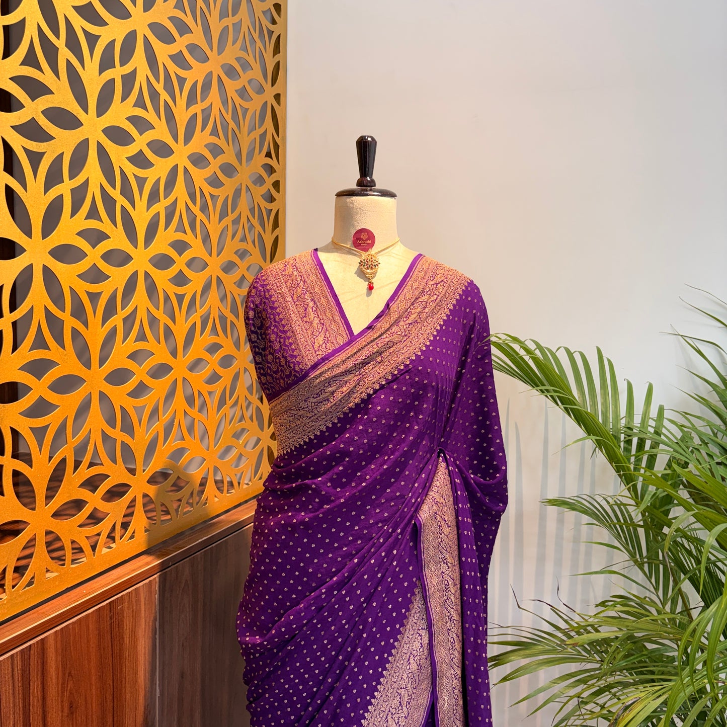 Purple Banarasi Pure Crepe Saree