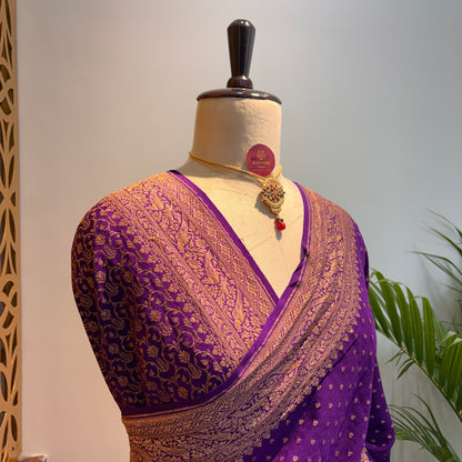 Purple Banarasi Pure Crepe Saree