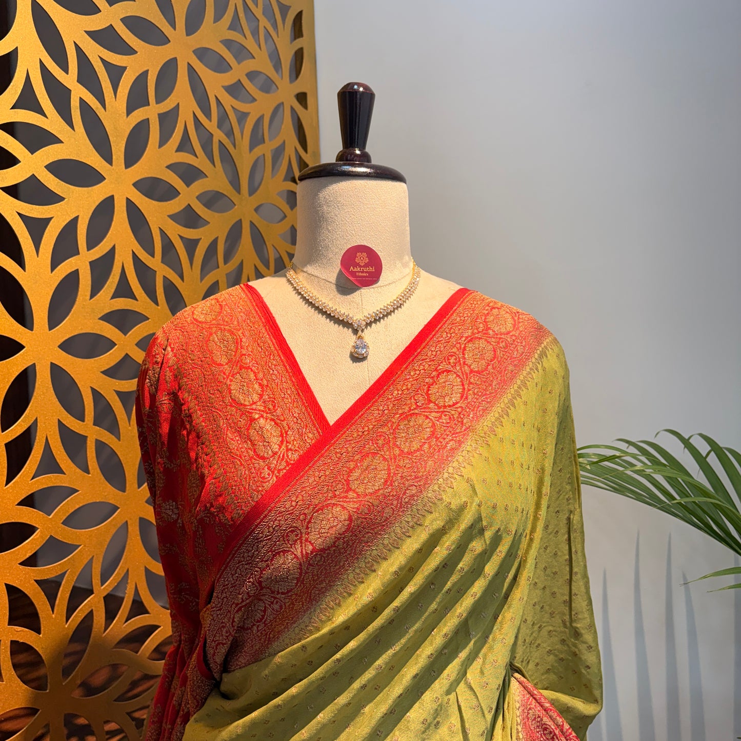 Pista Green Banarasi Pure Crepe Saree
