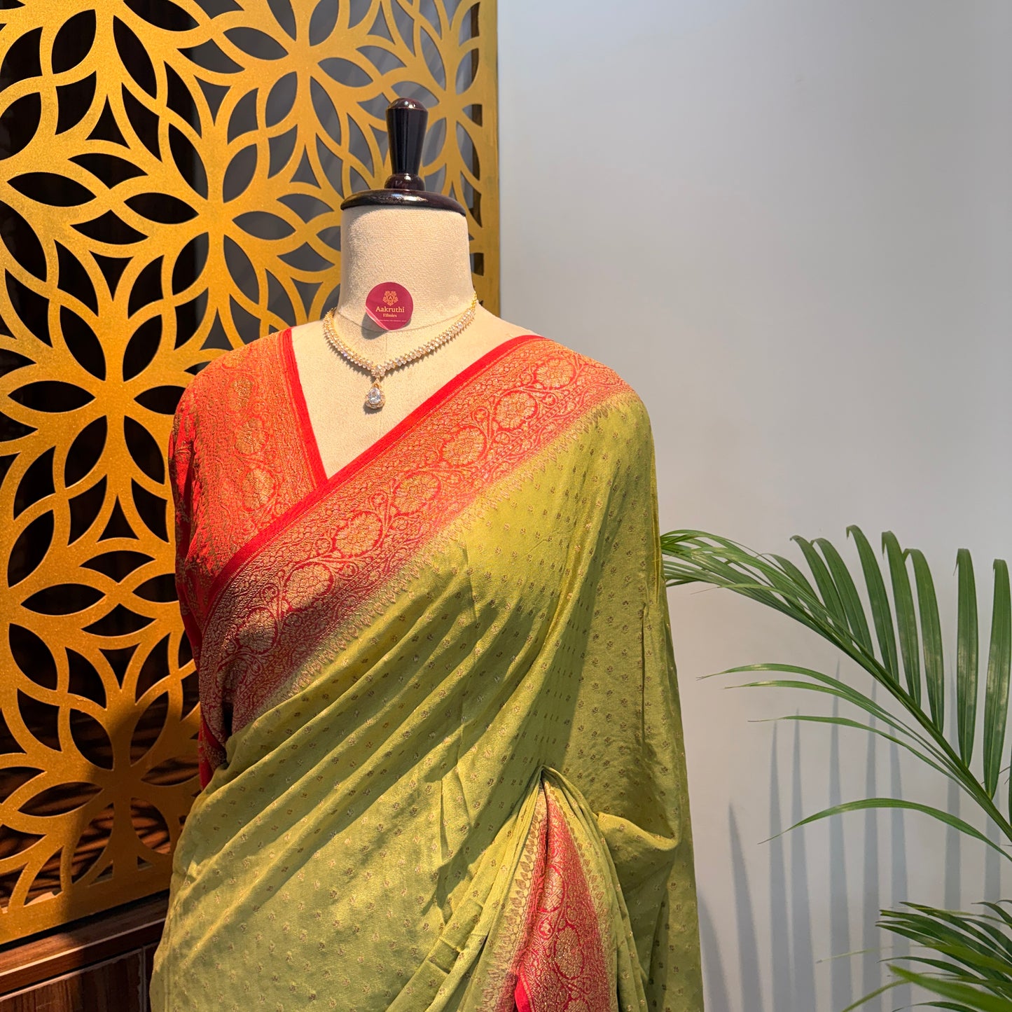 Pista Green Banarasi Pure Crepe Saree