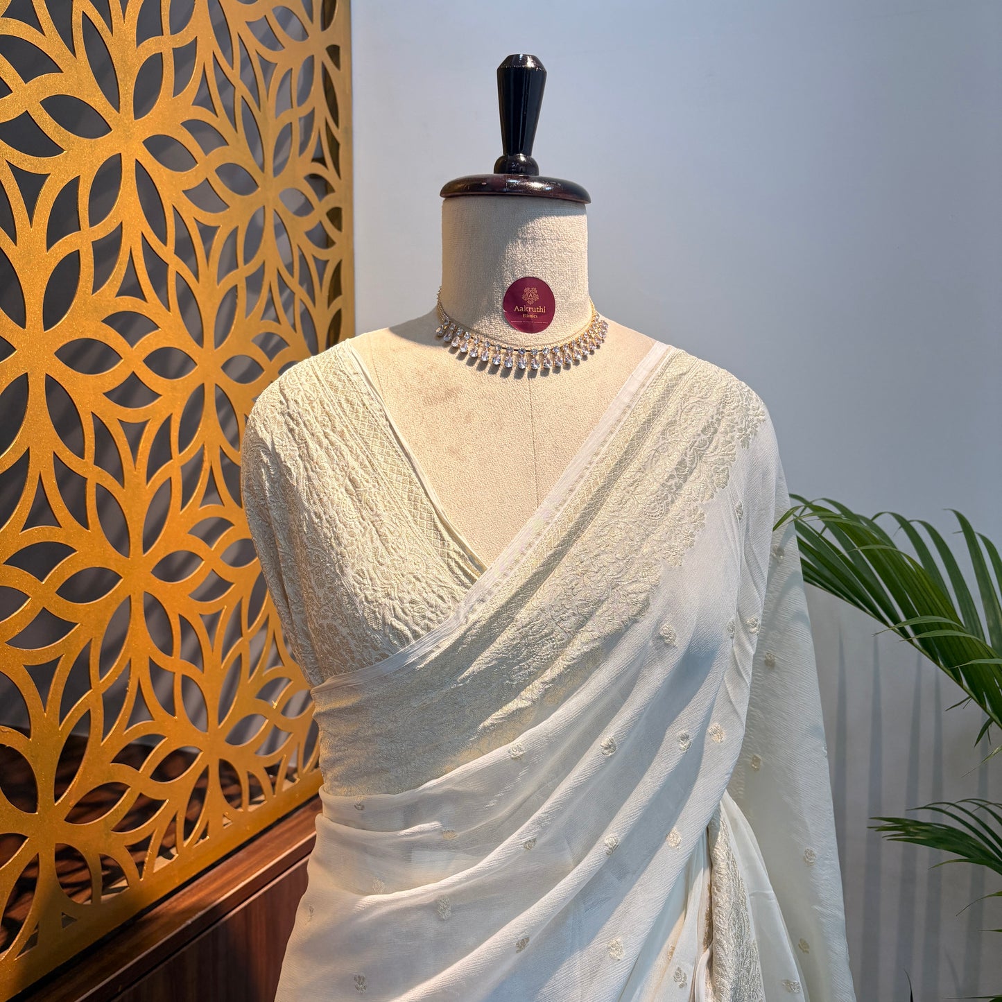Ivory White Pure Khaddi Georgette Banarasi Saree
