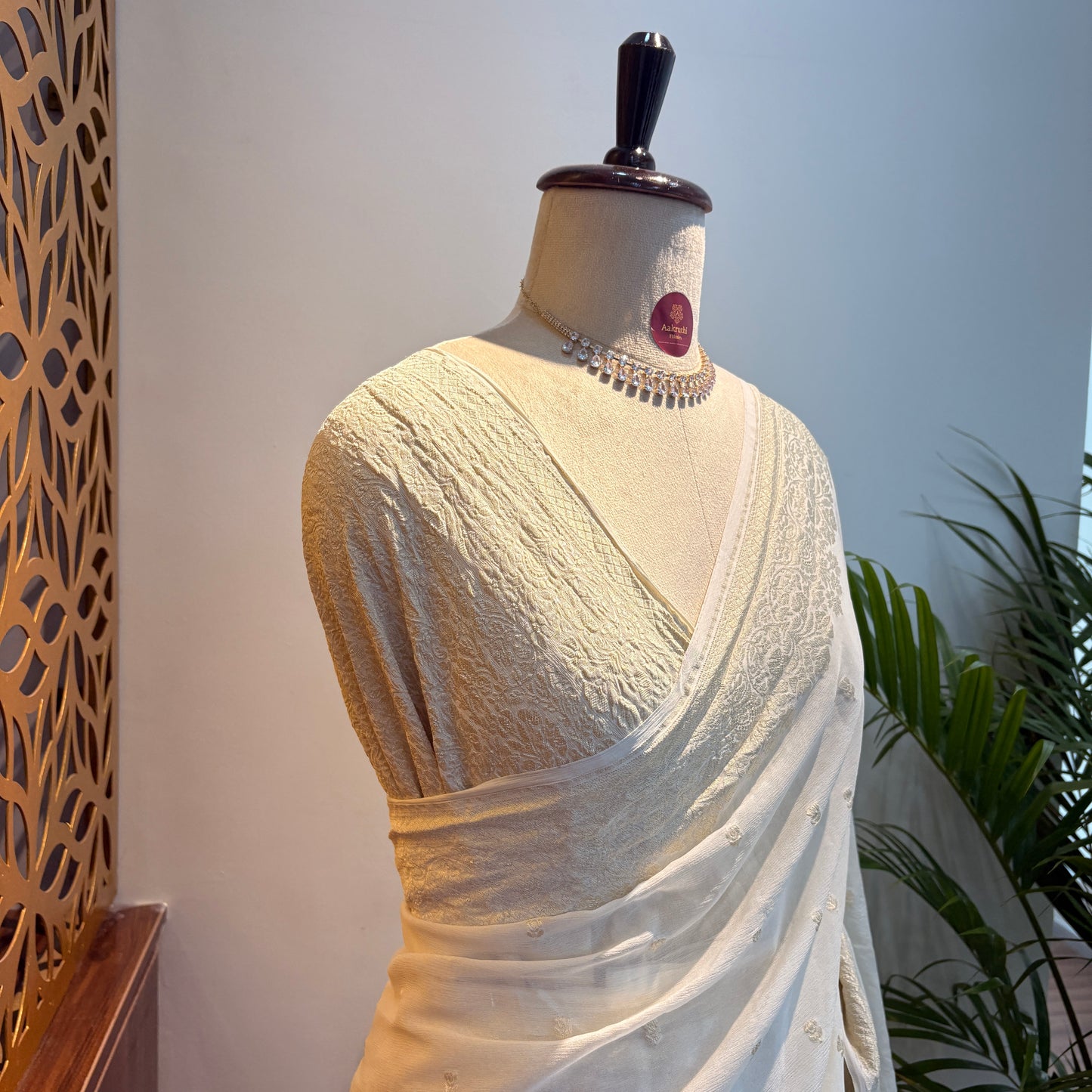 Ivory White Pure Khaddi Georgette Banarasi Saree