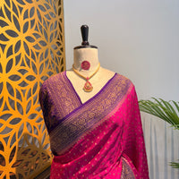 Pink Banarasi Pure Crepe Saree