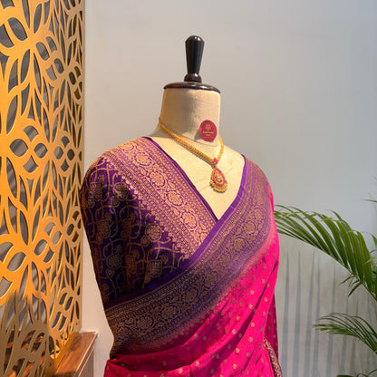 Pink Banarasi Pure Crepe Saree