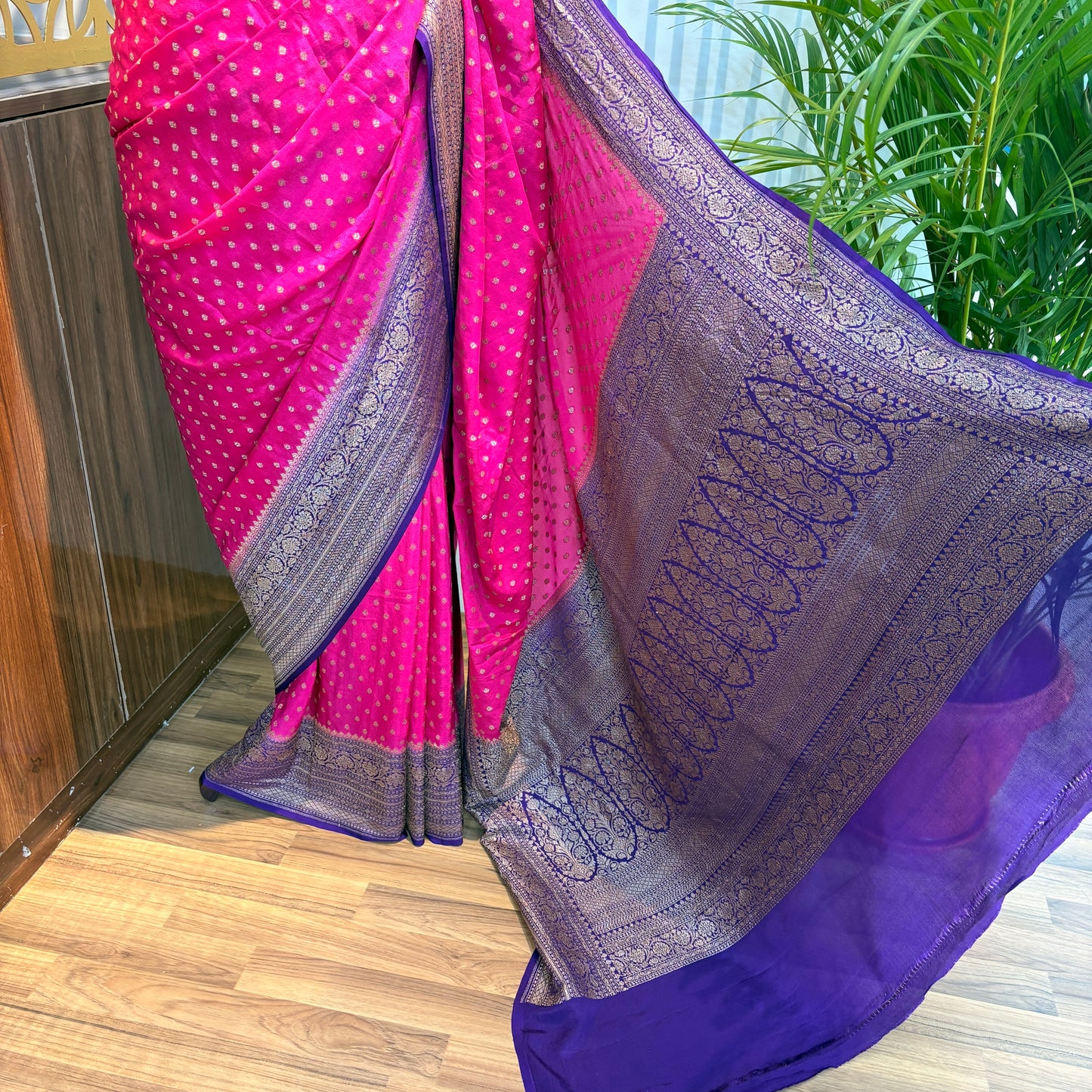 Pink Banarasi Pure Crepe Saree
