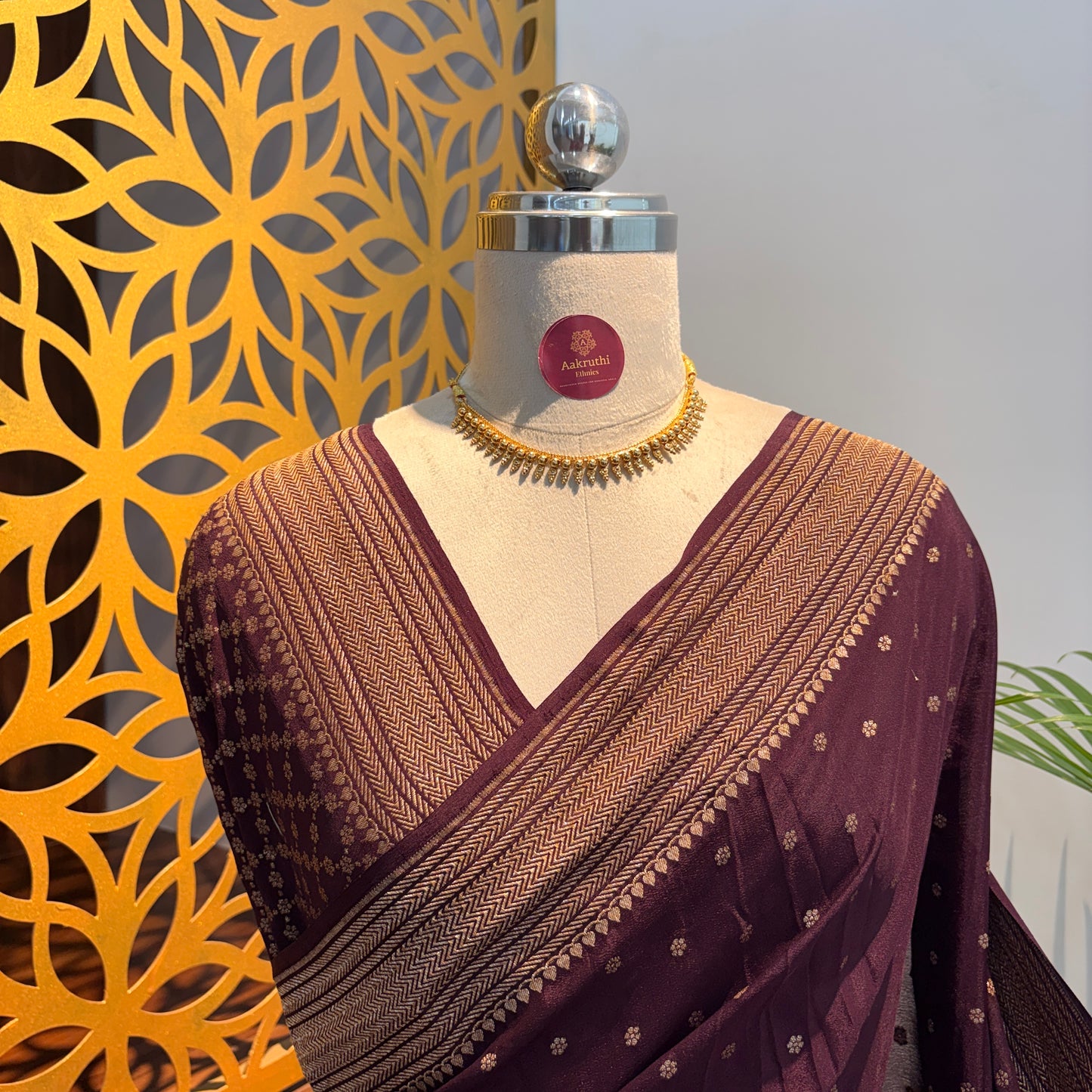 Brown Banarasi Pure Crepe Saree