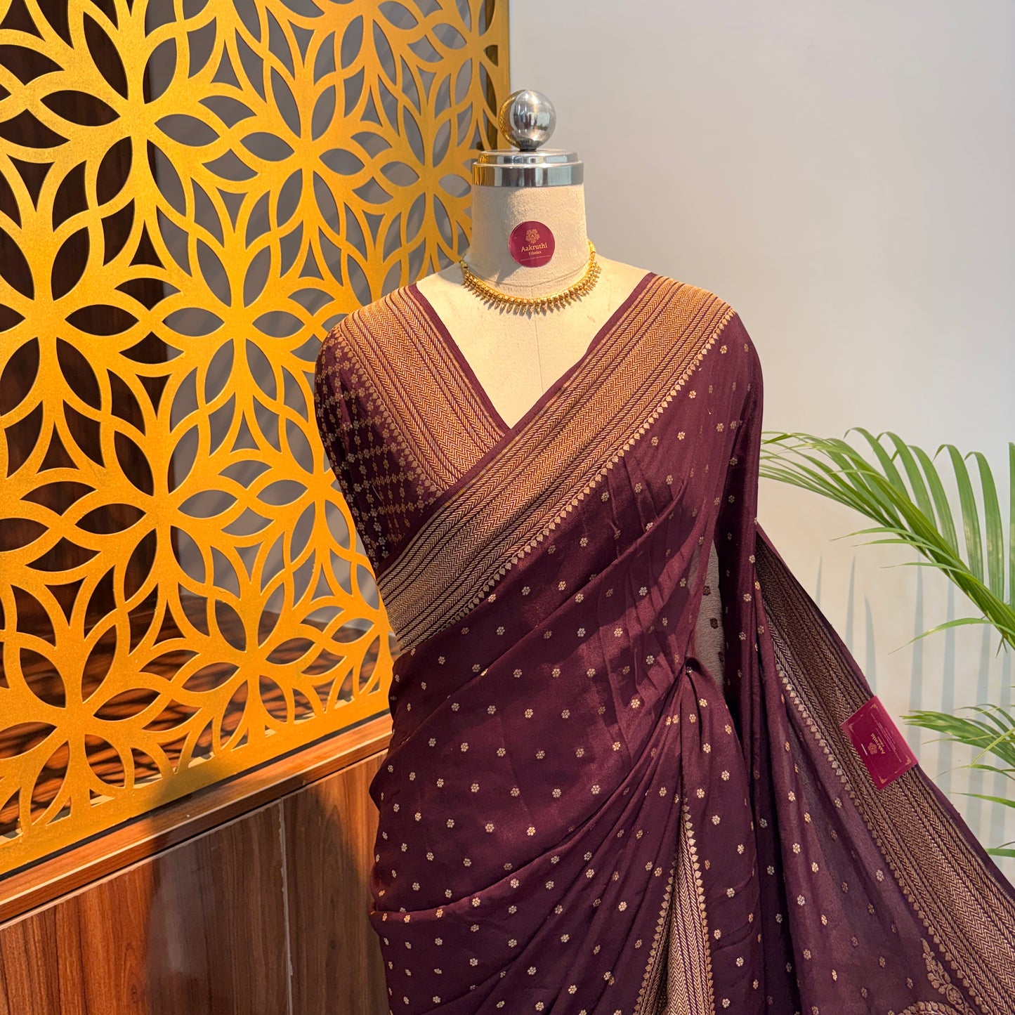 Brown Banarasi Pure Crepe Saree
