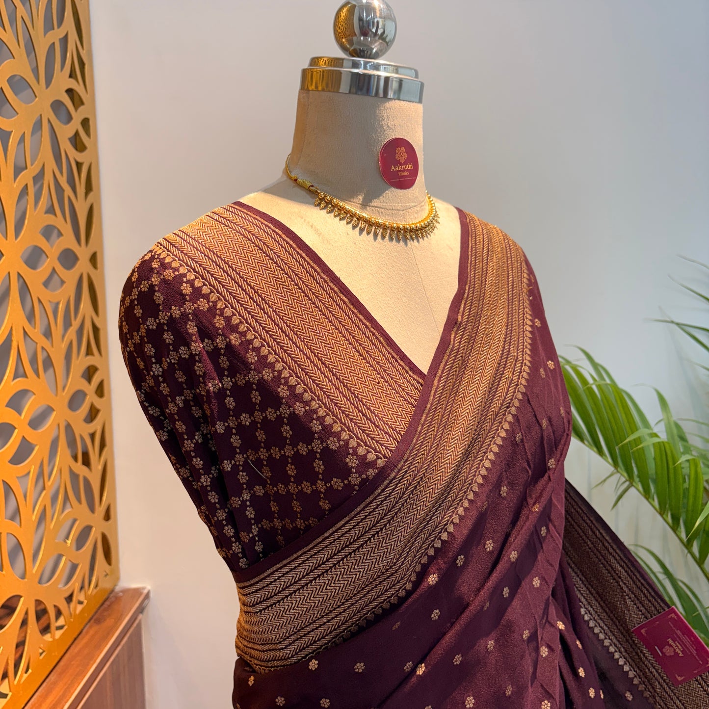 Brown Banarasi Pure Crepe Saree