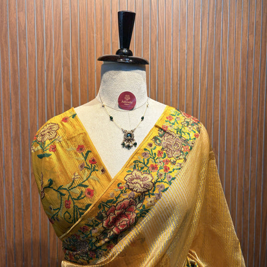 Yellow Pure Tissue Embroidered Saree