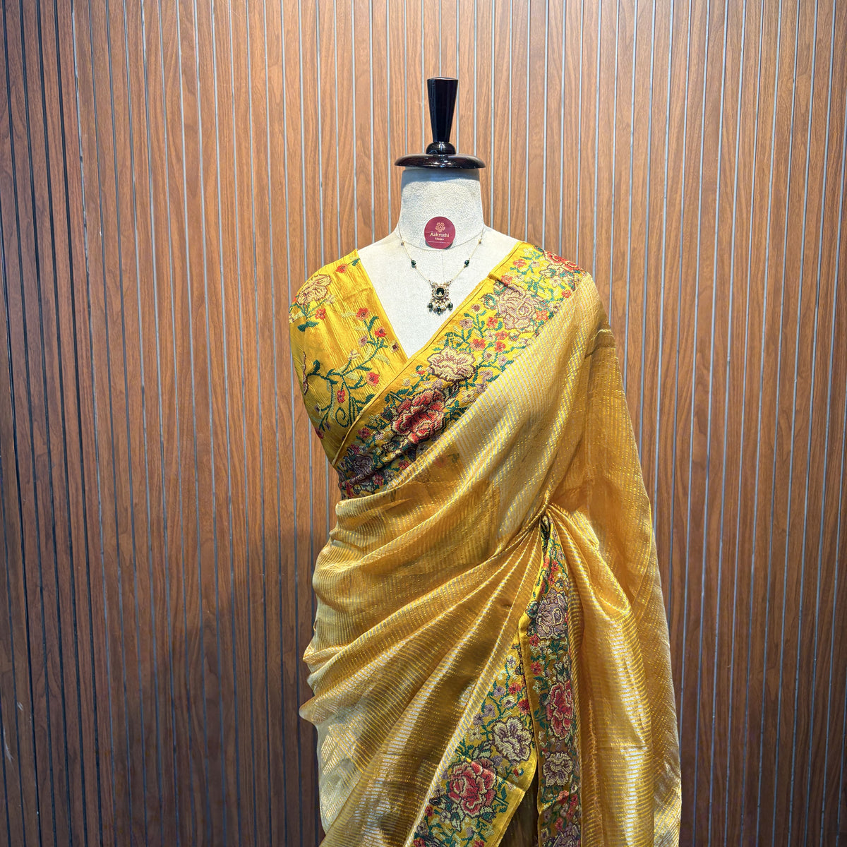Yellow Pure Tissue Embroidered Saree