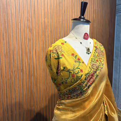 Yellow Pure Tissue Embroidered Saree