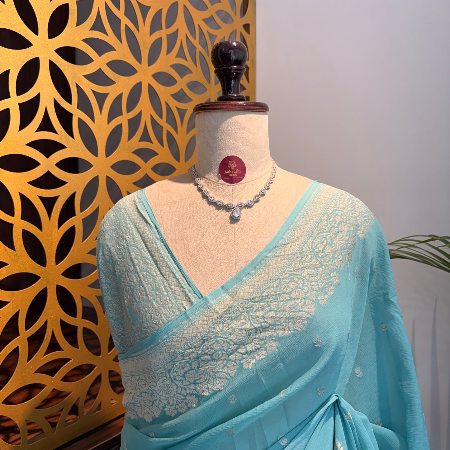 Pastel Blue Pure Khaddi Georgette Banarasi Saree