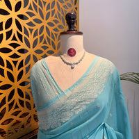 Pastel Blue Pure Khaddi Georgette Banarasi Saree