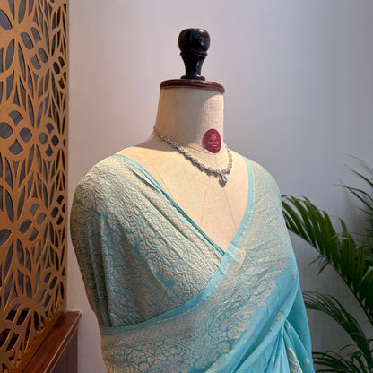 Pastel Blue Pure Khaddi Georgette Banarasi Saree
