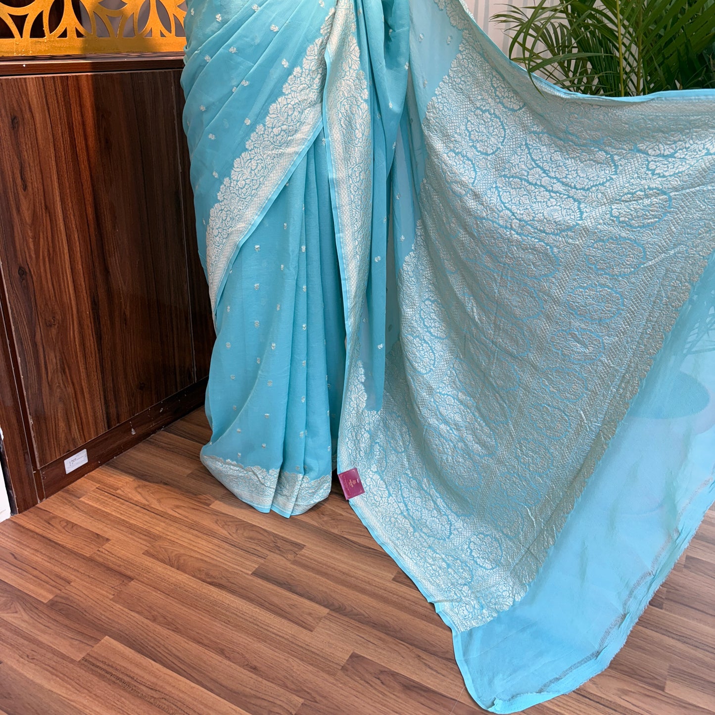 Pastel Blue Pure Khaddi Georgette Banarasi Saree