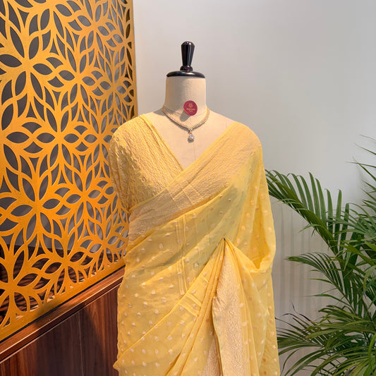 Butter Yellow Pure Khaddi Georgette Banarasi Saree