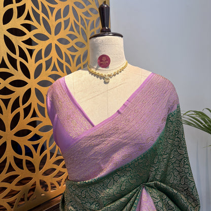 Green Banarasi Pure Crepe Brocade Saree