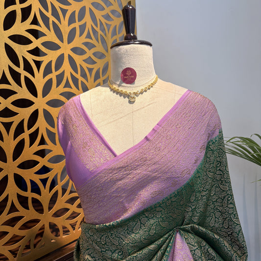 Green Banarasi Pure Crepe Brocade Saree