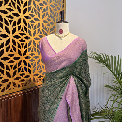 Green Banarasi Pure Crepe Brocade Saree