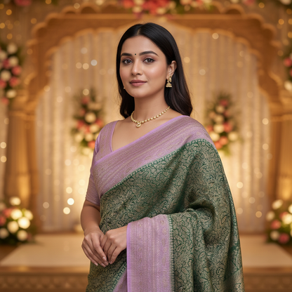 Green Banarasi Pure Crepe Brocade Saree