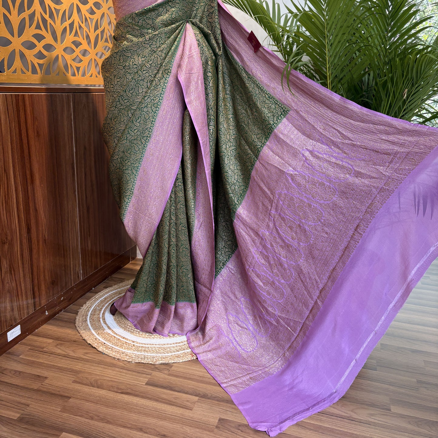 Green Banarasi Pure Crepe Brocade Saree