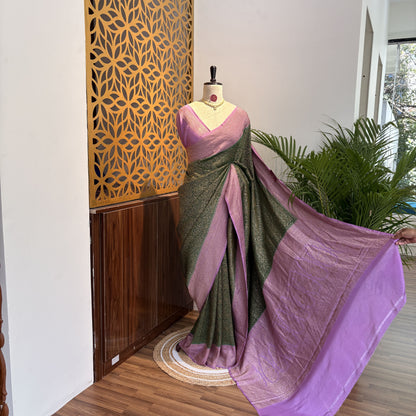 Green Banarasi Pure Crepe Brocade Saree