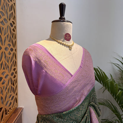 Green Banarasi Pure Crepe Brocade Saree