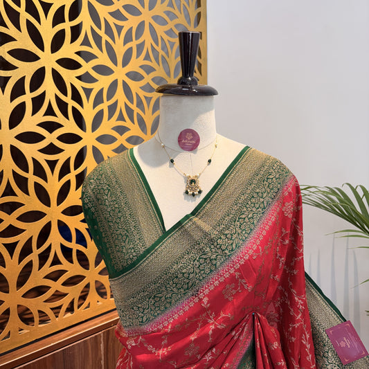 Red Jaal Banarasi Pure Crepe Saree