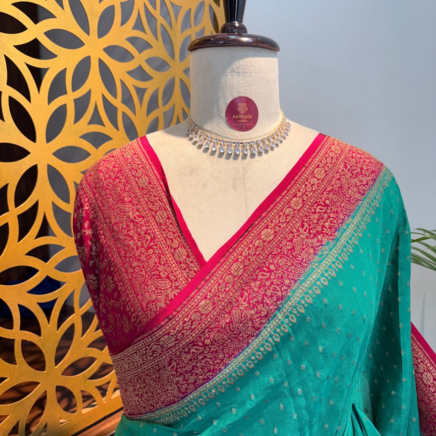 Rama Green Banarasi Pure Crepe Saree