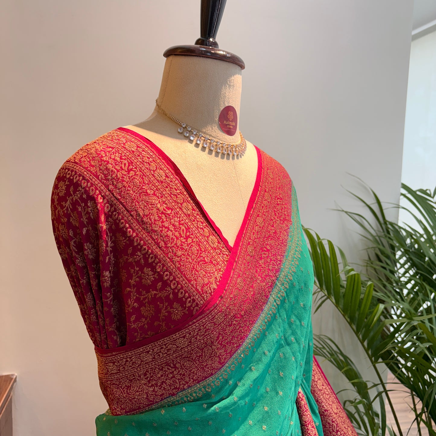 Rama Green Banarasi Pure Crepe Saree