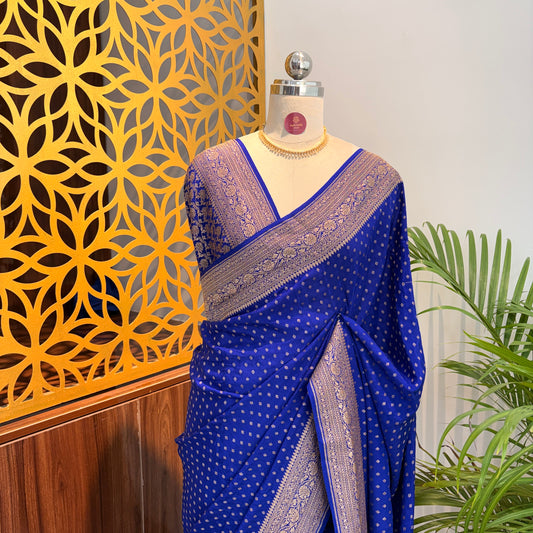 Royal Blue Banarasi Pure Crepe Saree