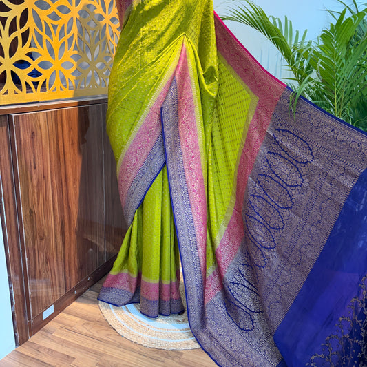 Green Banarasi Pure Crepe Saree