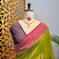 Green 3D  Banarasi Pure Crepe Saree