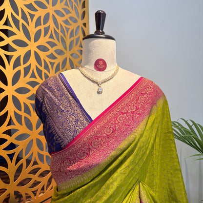 Green 3D  Banarasi Pure Crepe Saree