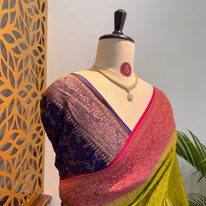 Green 3D  Banarasi Pure Crepe Saree