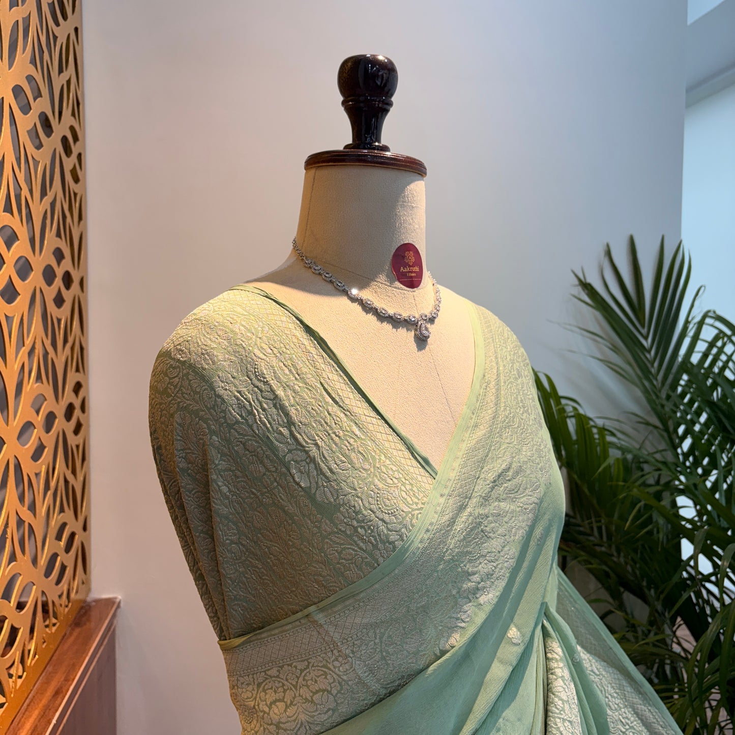Pastel Green Pure Khaddi Georgette Banarasi Saree
